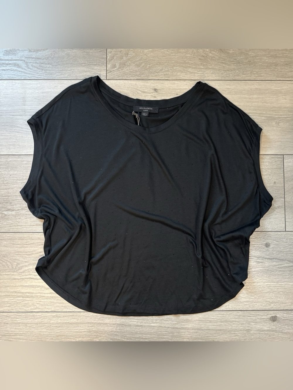 ALL SAINTS Women’s Size L Brea Gem Tee Black T-Shirt Cropped Boxy Oversized